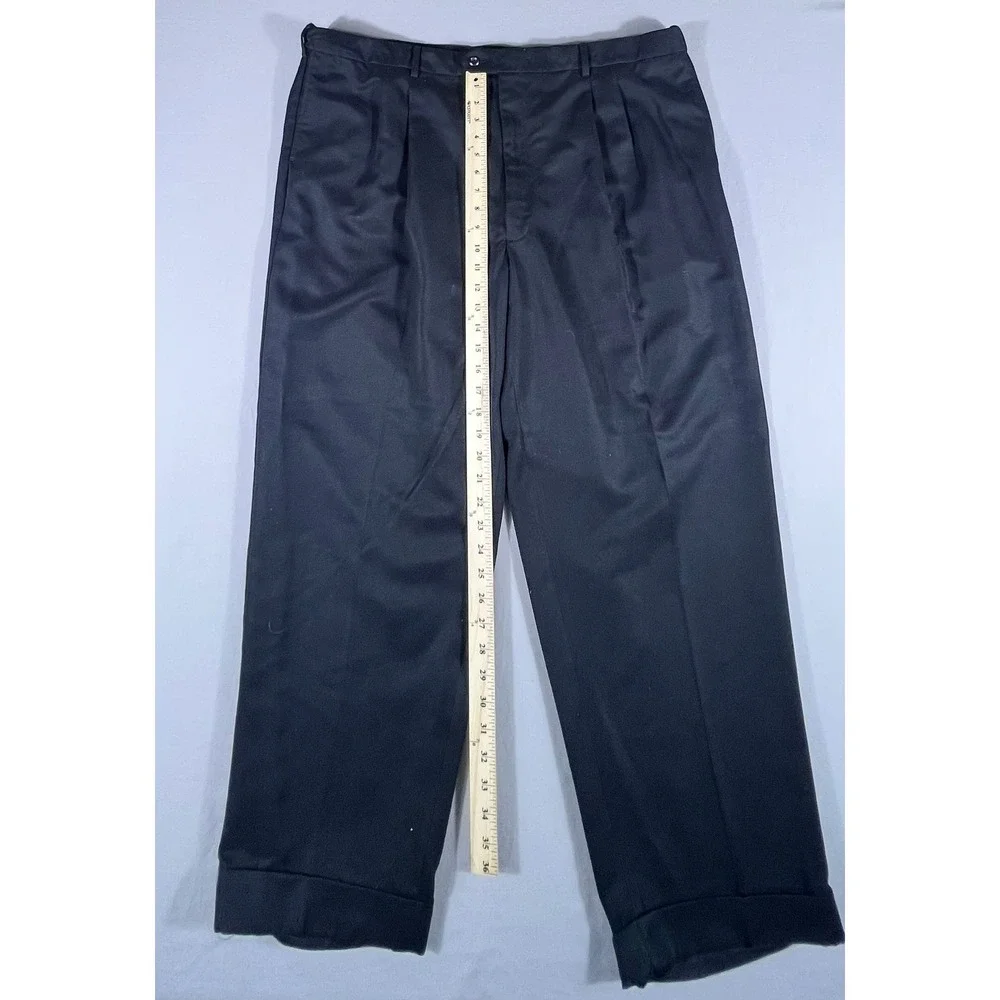 Savane Men's Navy Blue Pleated Dress Pants Cuffed 44x30 Polyester Trousers